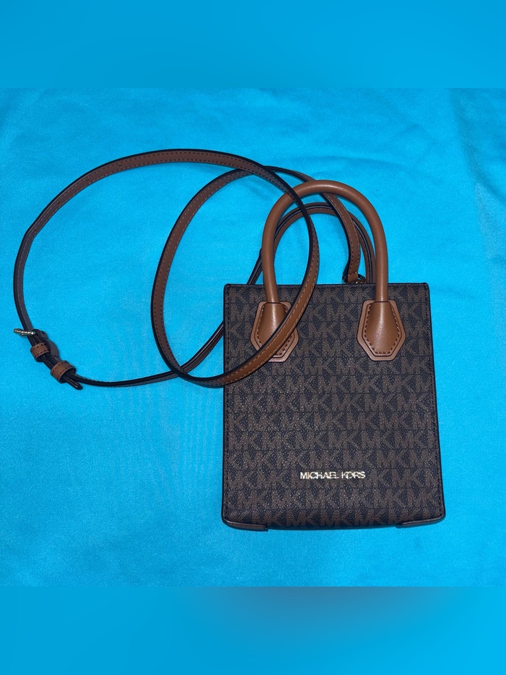 Michael Kors Brown Logo Crossbody with Tan Handles
